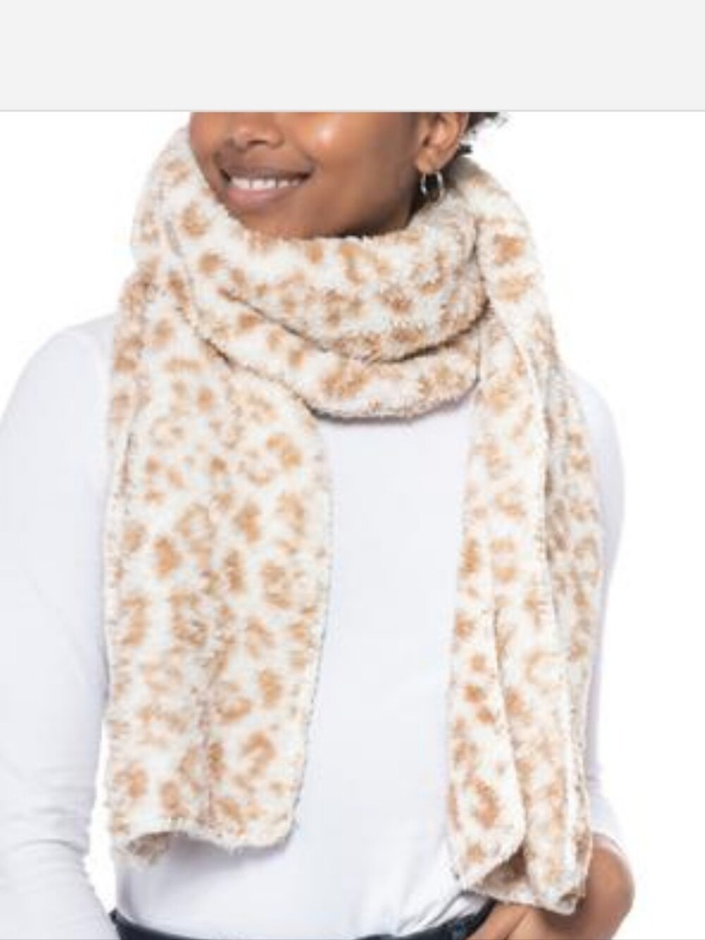 Jenni Animal Plush Leopard-Print Scarf in Cream and Tan NWT Gifts Cozy Soft